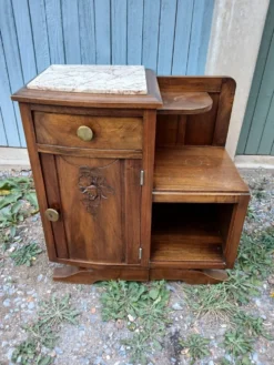 Table de chevet vintage bois et marbre