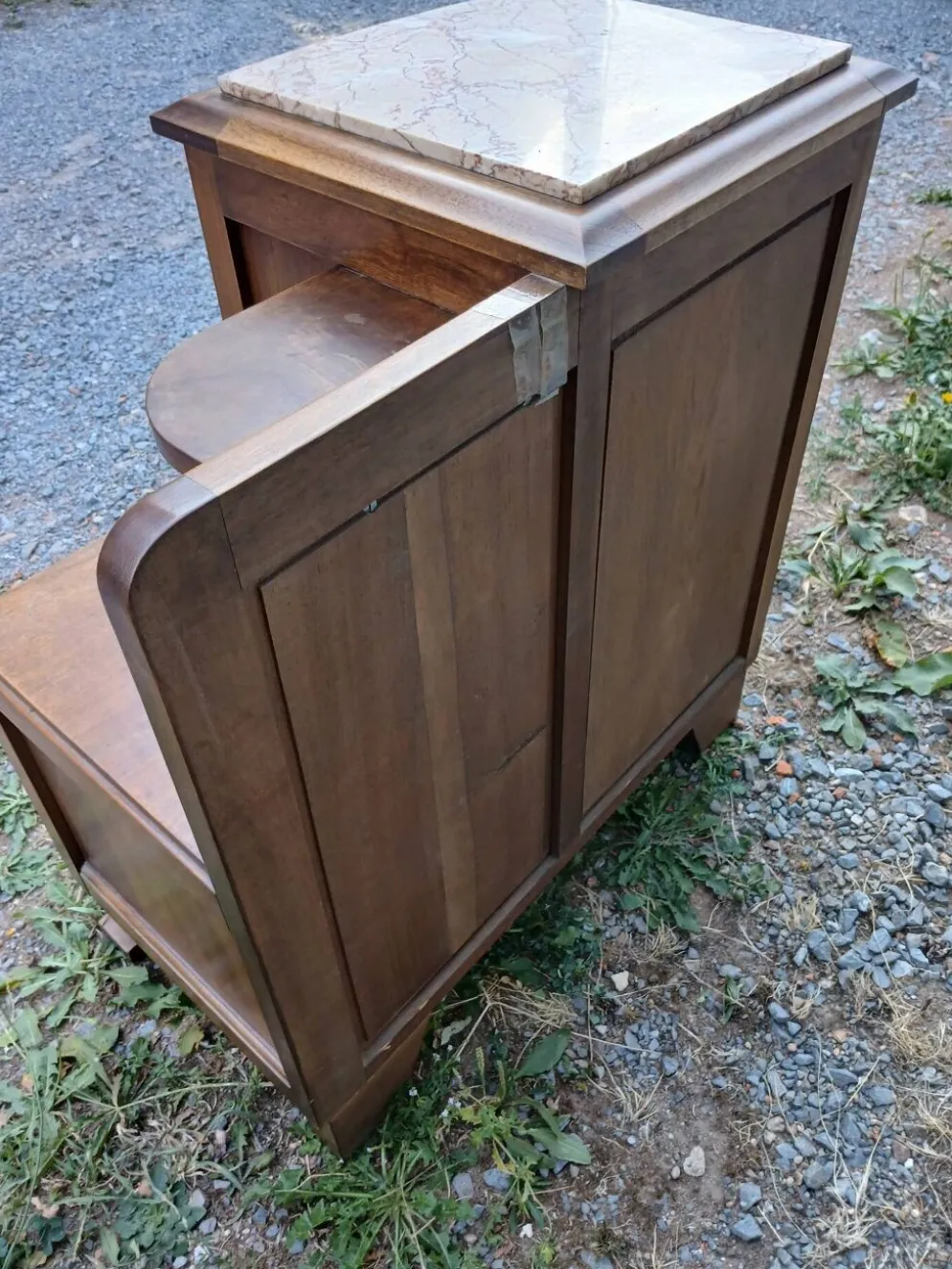 Table de chevet vintage bois et marbre