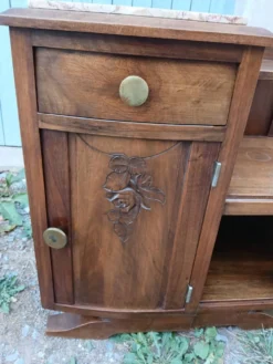 Table de chevet vintage bois et marbre