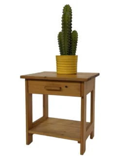 Table de chevet vintage en pin au design compact des années 70