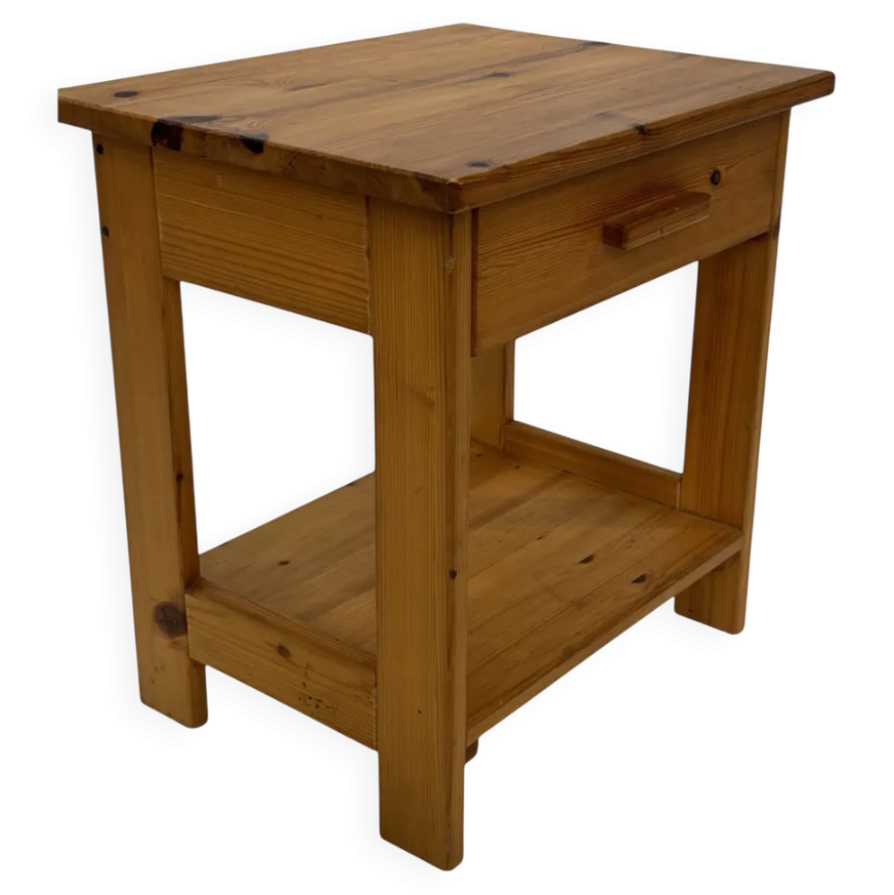 Table de chevet vintage en pin au design compact des années 70
