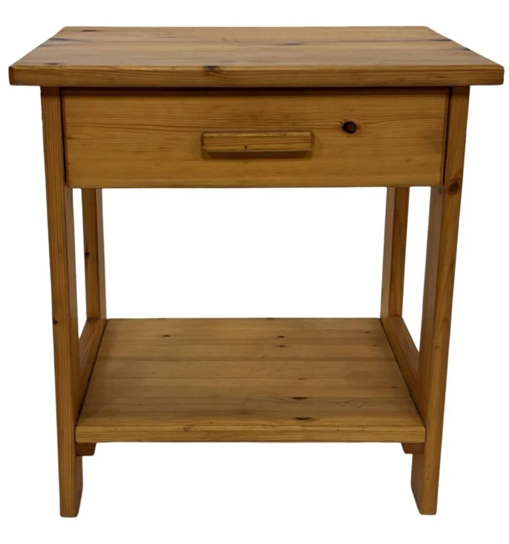 Table de chevet vintage en pin au design compact des années 70