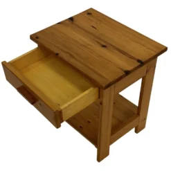 Table de chevet vintage en pin au design compact des années 70