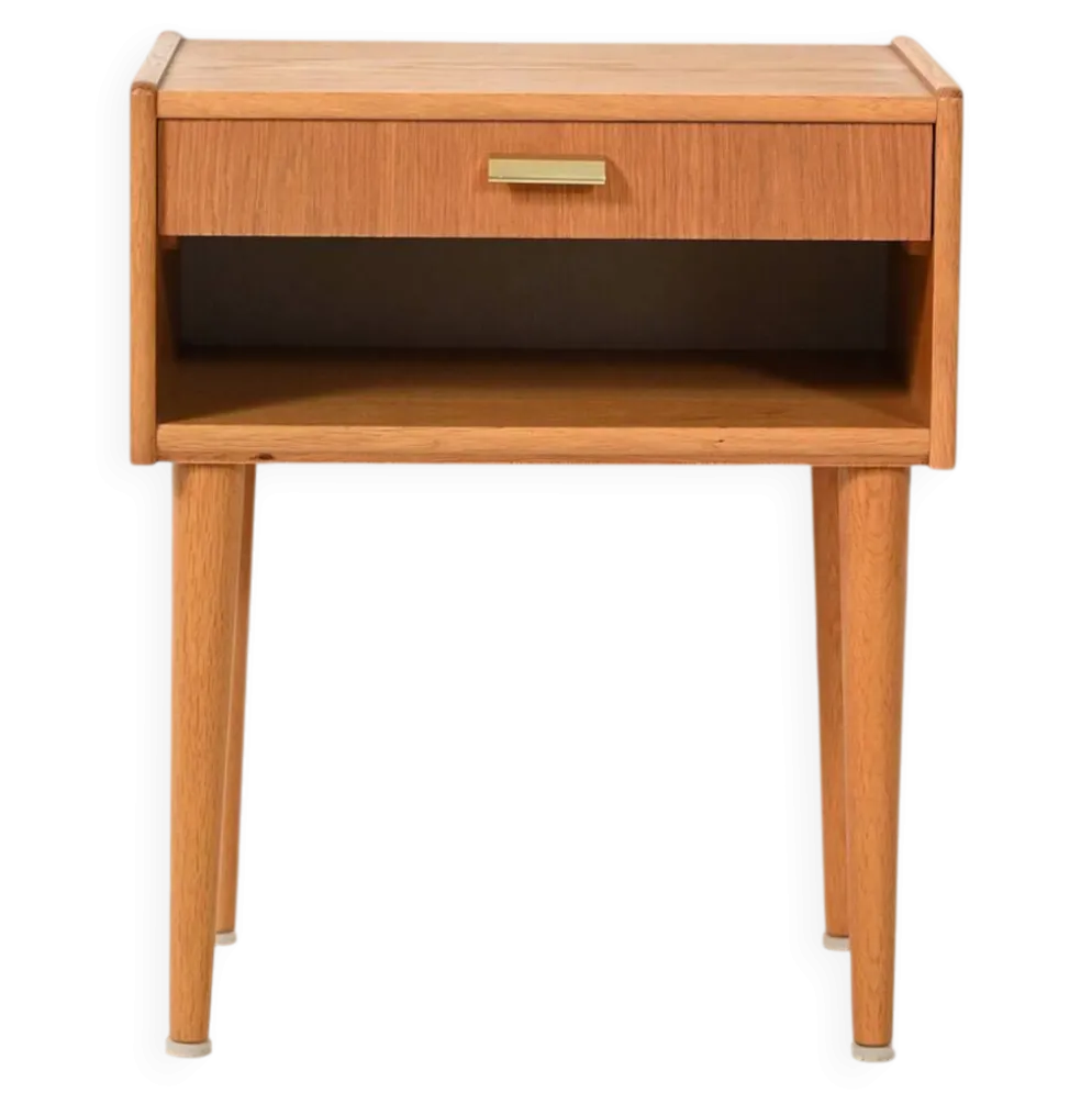 Table de chevet vintage scandinave avec poignée en laiton