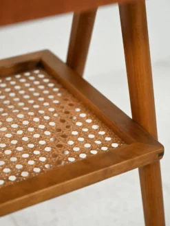 Table de chevet vintage scandinave en teck avec cannage de Vienne