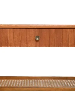 Table de chevet vintage scandinave en teck avec cannage de Vienne