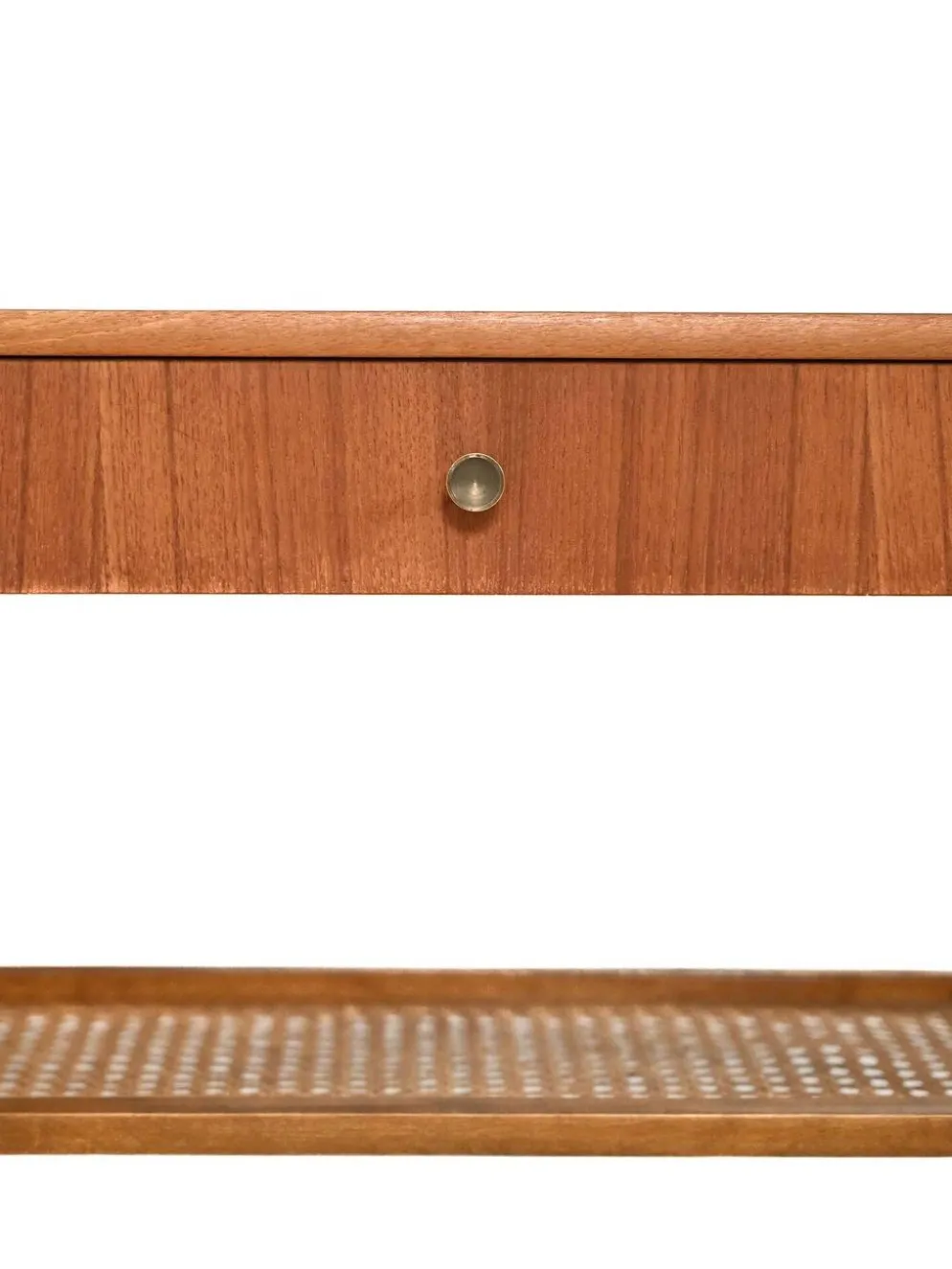Table de chevet vintage scandinave en teck avec cannage de Vienne