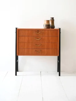 Table de chevet vintage scandinave en teck avec quatre tiroirs