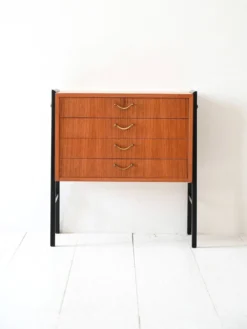 Table de chevet vintage scandinave en teck avec quatre tiroirs