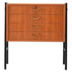 Table de chevet vintage scandinave en teck avec quatre tiroirs