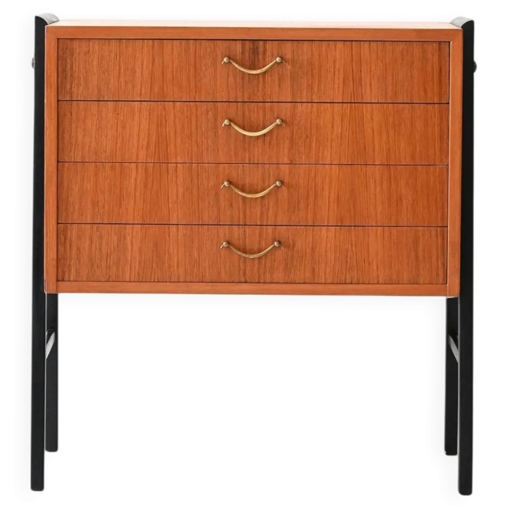 Table de chevet vintage scandinave en teck avec quatre tiroirs