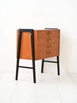 Table de chevet vintage scandinave en teck avec quatre tiroirs