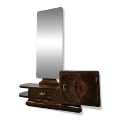 Table de coiffeuse Art Déco en noyer avec miroir, design italien, années 1940.