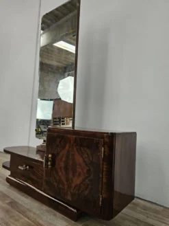 Table de coiffeuse Art Déco en noyer avec miroir, design italien, années 1940.