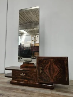 Table de coiffeuse Art Déco en noyer avec miroir, design italien, années 1940.