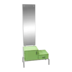 Table de coiffeuse Bauhaus en verre vert tchèque avec miroir et cadre en chrome, années 1930