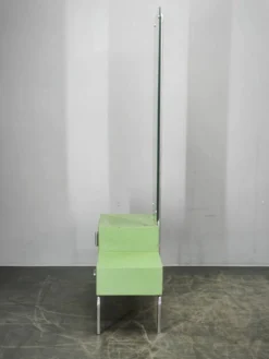 Table de coiffeuse Bauhaus en verre vert tchèque avec miroir et cadre en chrome, années 1930