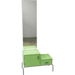 Table de coiffeuse Bauhaus en verre vert tchèque avec miroir et cadre en chrome, années 1930