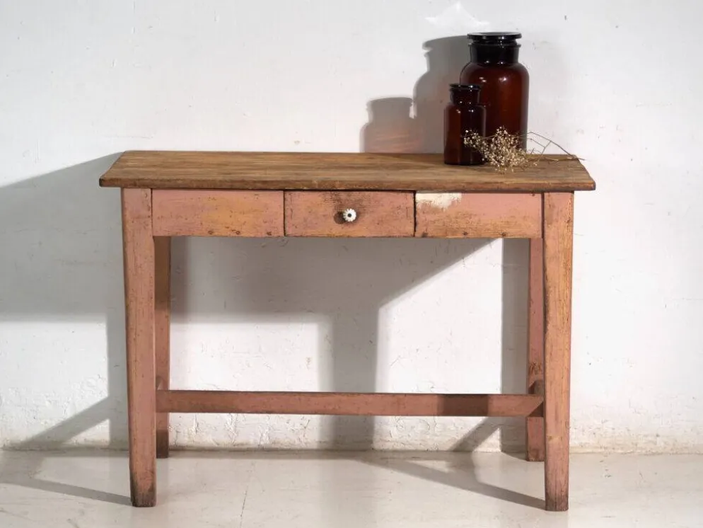 Table de cuisine ancienne en bois de pin – Europe centrale, vers 1900