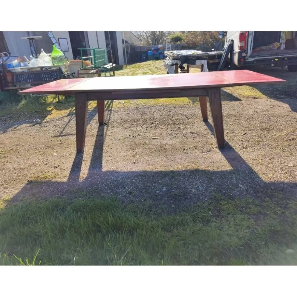 Table de cuisine des années 60 en chêne avec rallonges intégrées