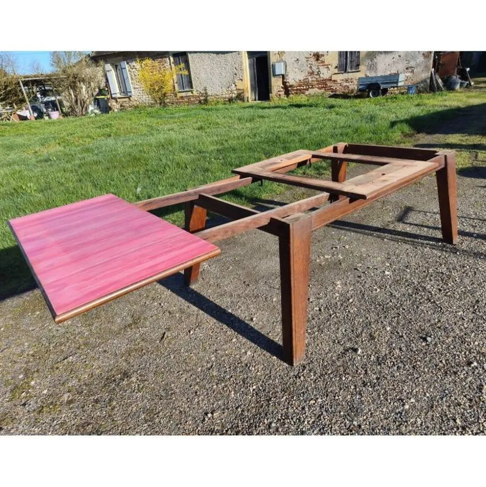 Table de cuisine des années 60 en chêne avec rallonges intégrées