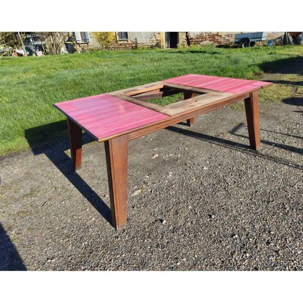 Table de cuisine des années 60 en chêne avec rallonges intégrées