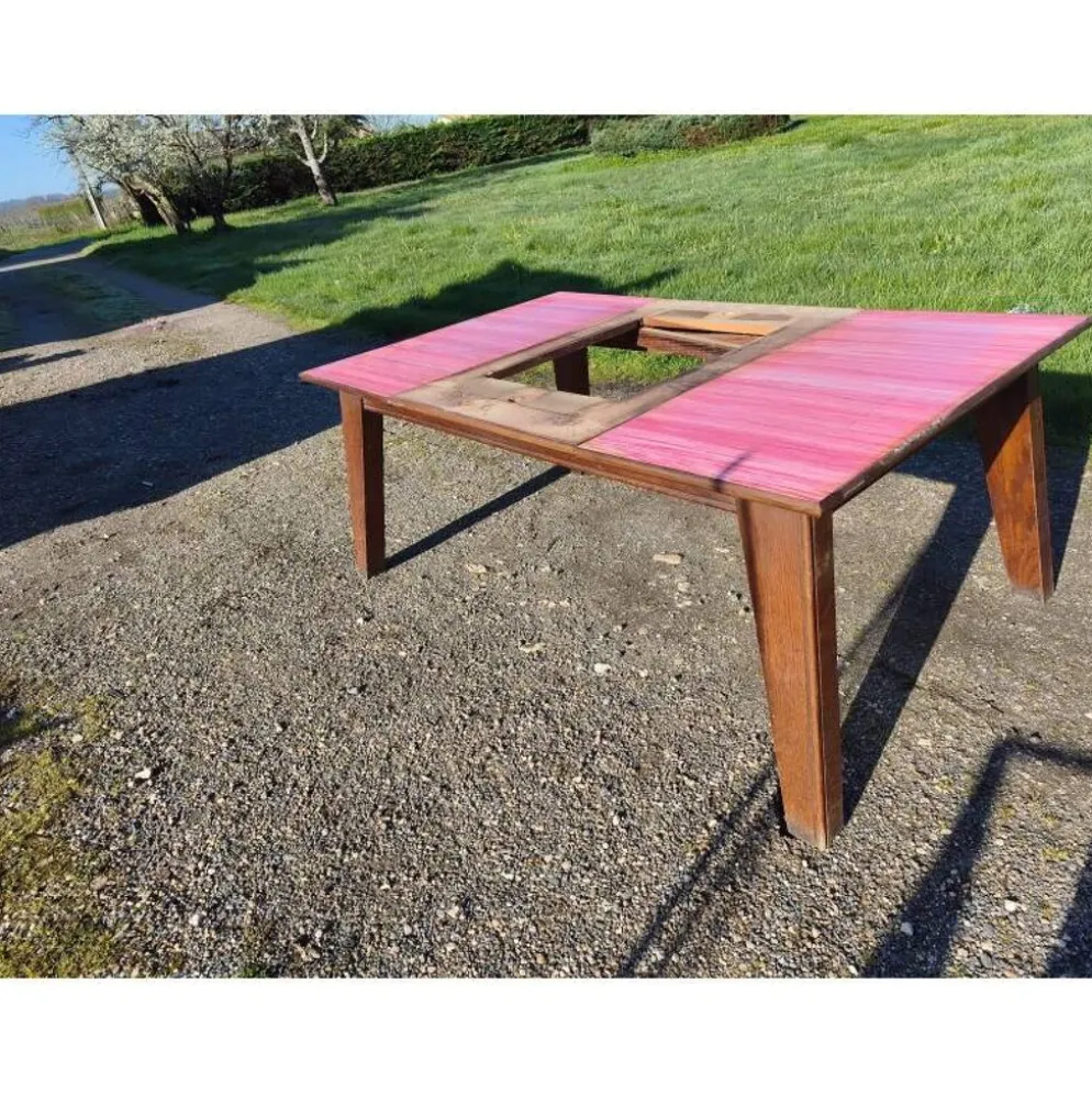 Table de cuisine des années 60 en chêne avec rallonges intégrées