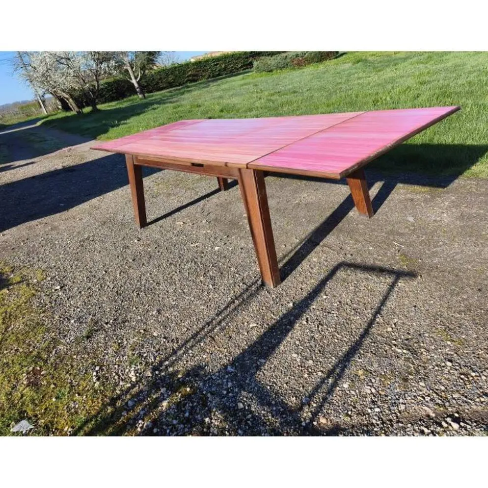 Table de cuisine des années 60 en chêne avec rallonges intégrées