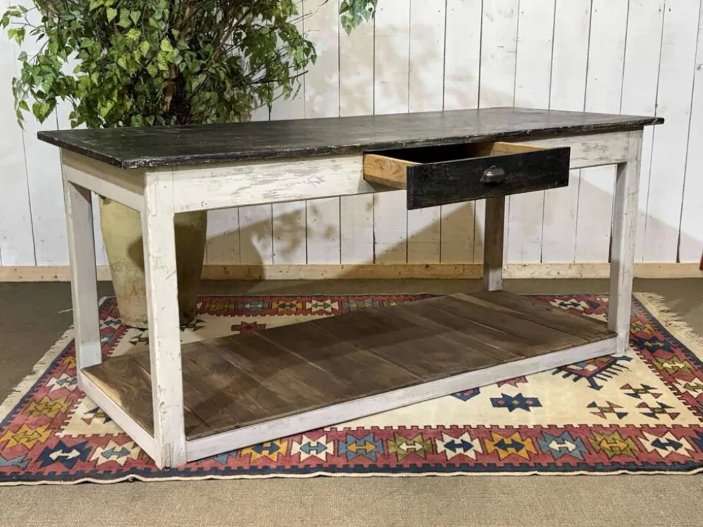 Table de drapier des années 1930 en sapin et châtaignier