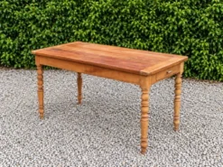Table de ferme ancienne en bois – pieds tournés, tiroir et rallonge d’appoi