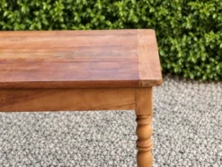 Table de ferme ancienne en bois – pieds tournés, tiroir et rallonge d’appoi