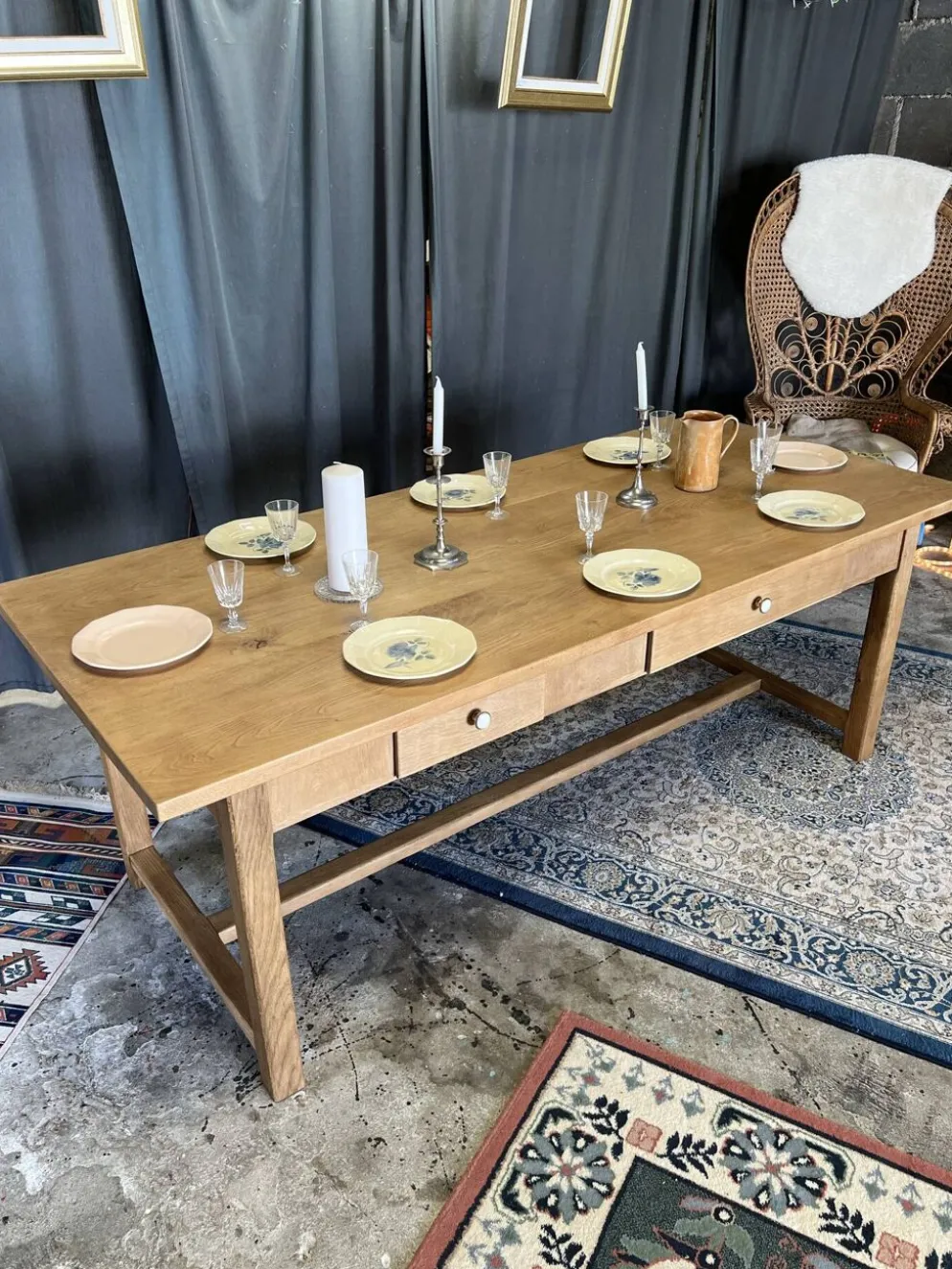 Table de ferme ancienne en chêne massif restaurée