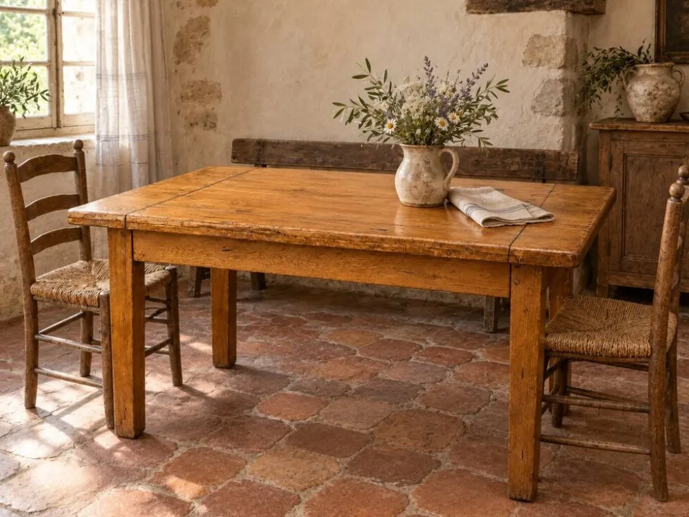 Table de ferme ancienne en chêne massif 120 cm