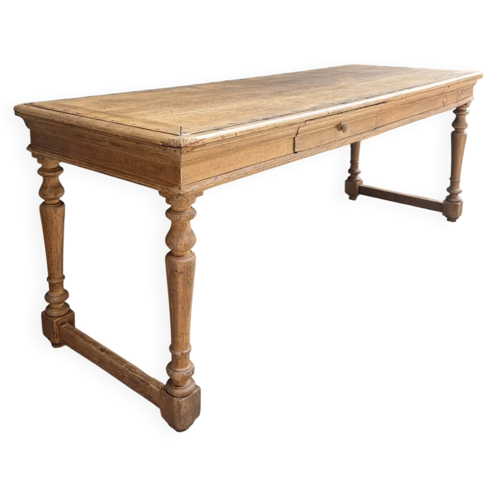 Table de ferme aux pieds tournés en chêne (rénovée)