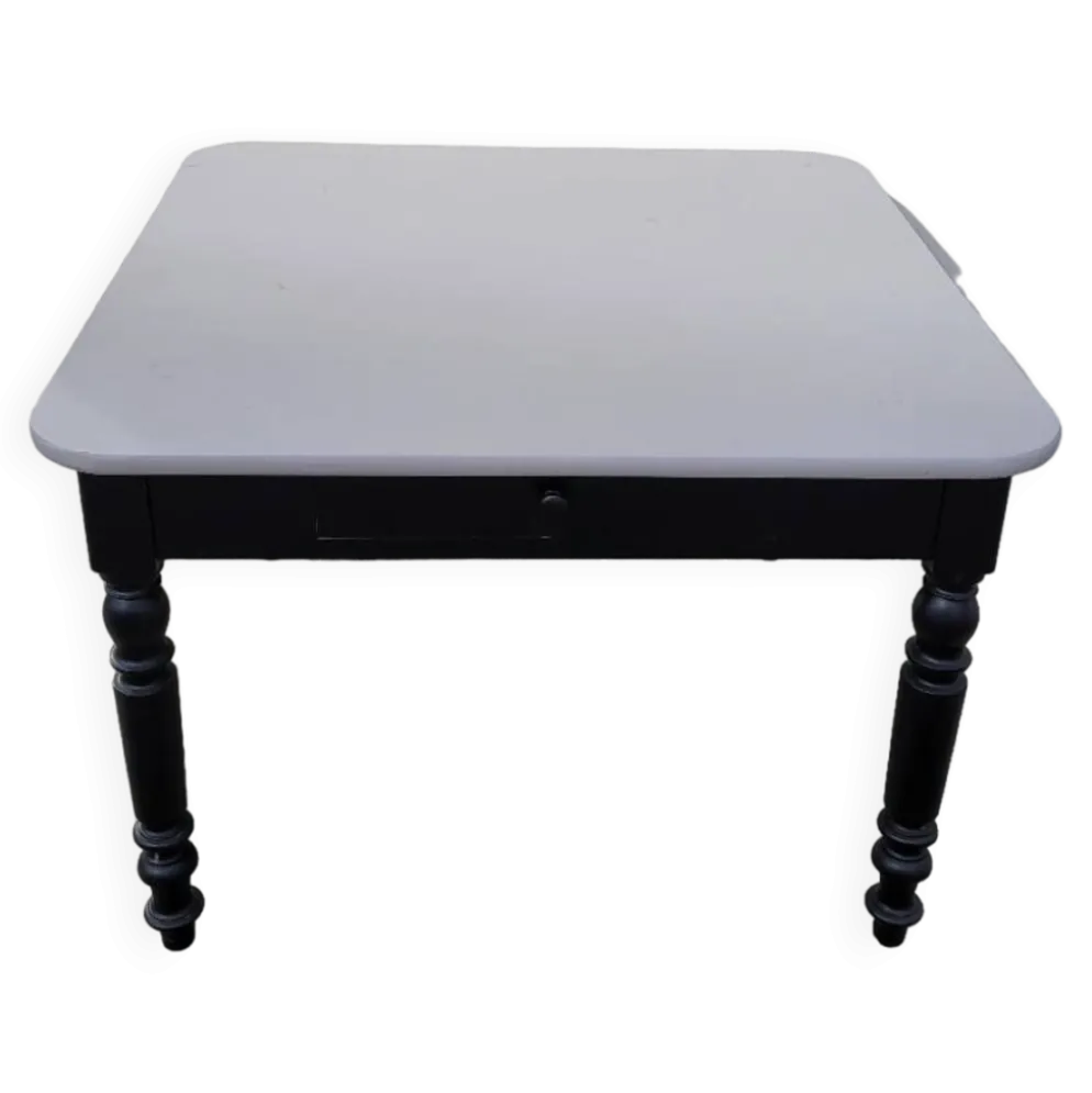 Table de ferme bistrot patiné ancienne, un tiroir