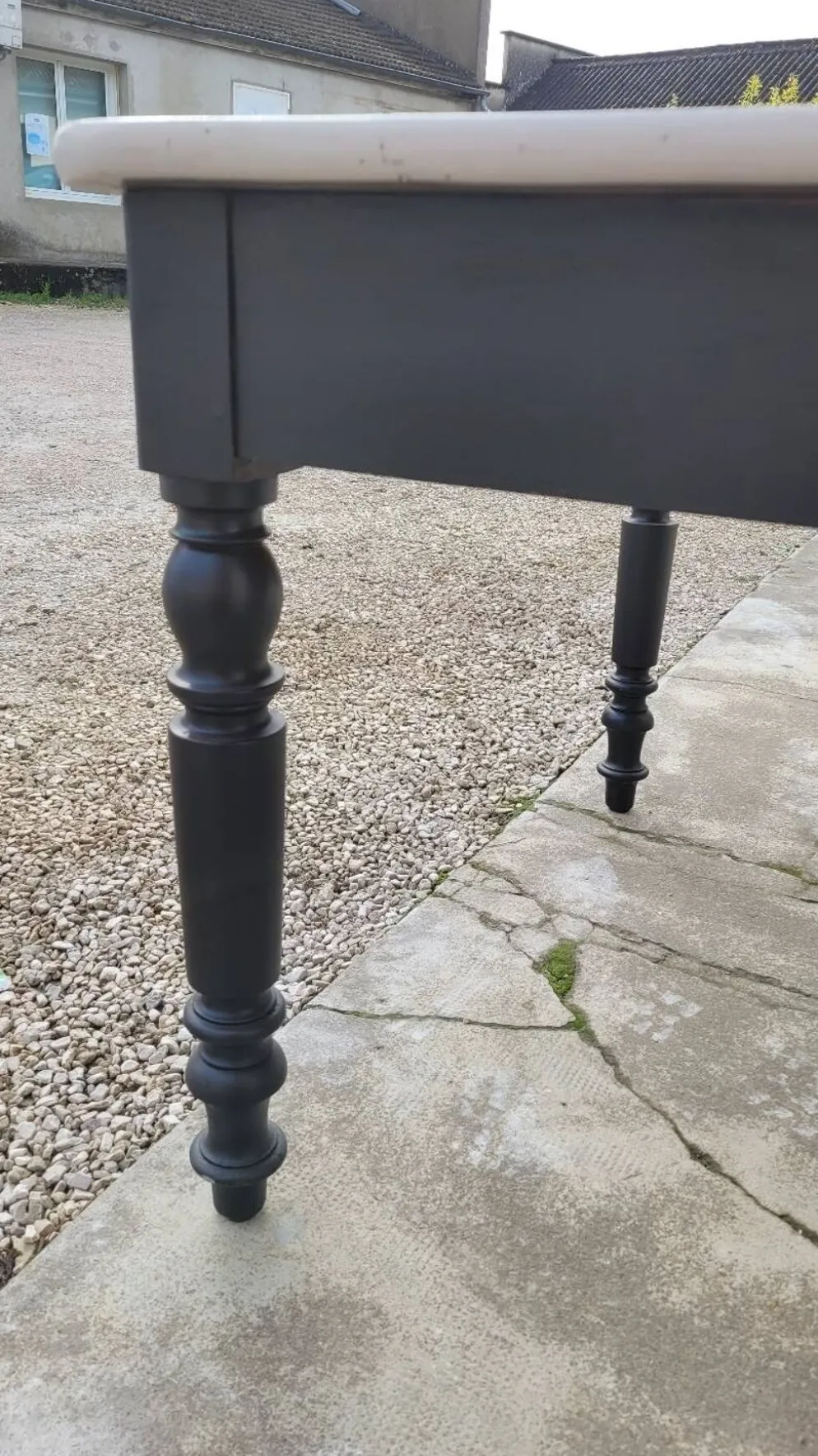 Table de ferme bistrot patiné ancienne, un tiroir
