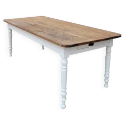 Table de ferme bistrot rustique en chêne piètements louis philippe -2m