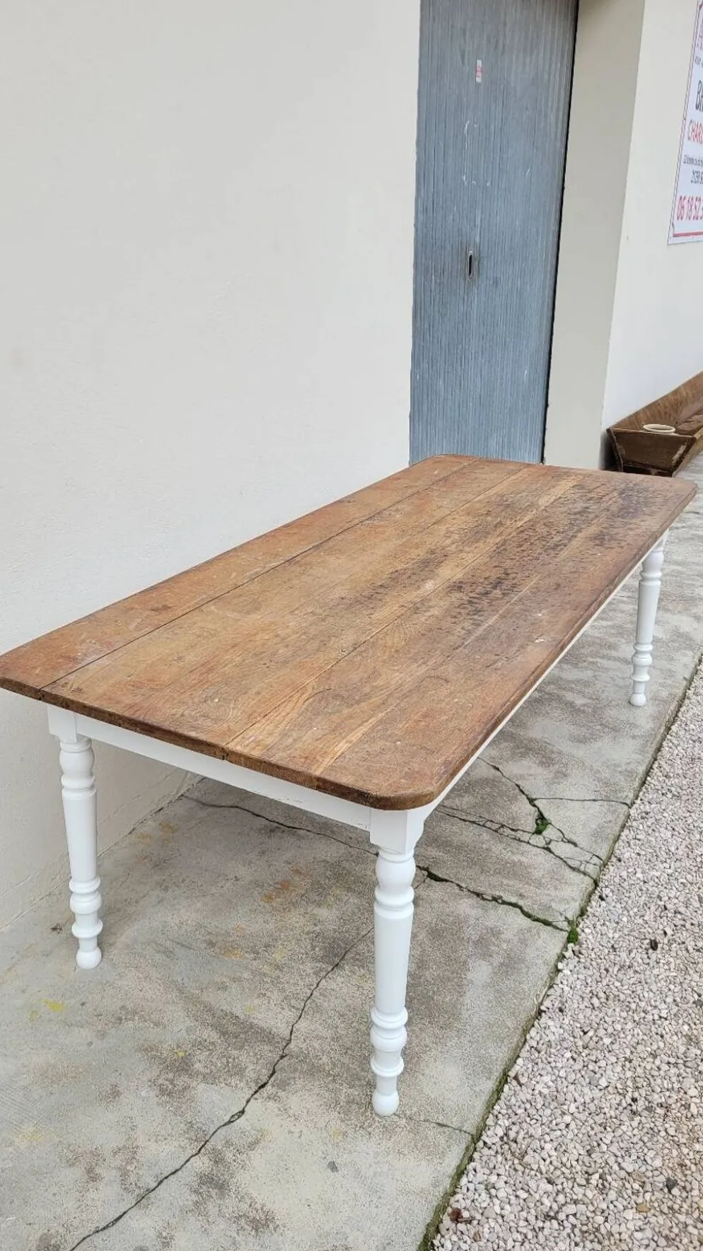 Table de ferme bistrot rustique en chêne piètements louis philippe -2m