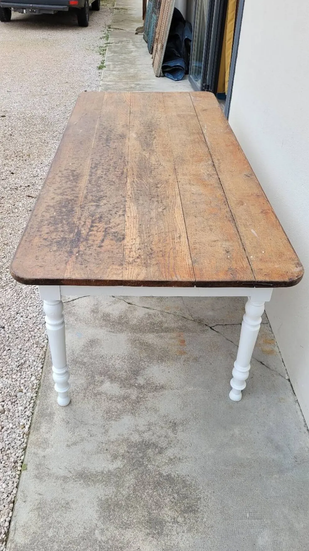 Table de ferme bistrot rustique en chêne piètements louis philippe -2m