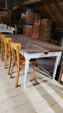 Table de ferme bistrot rustique en chêne piètements louis philippe -2m