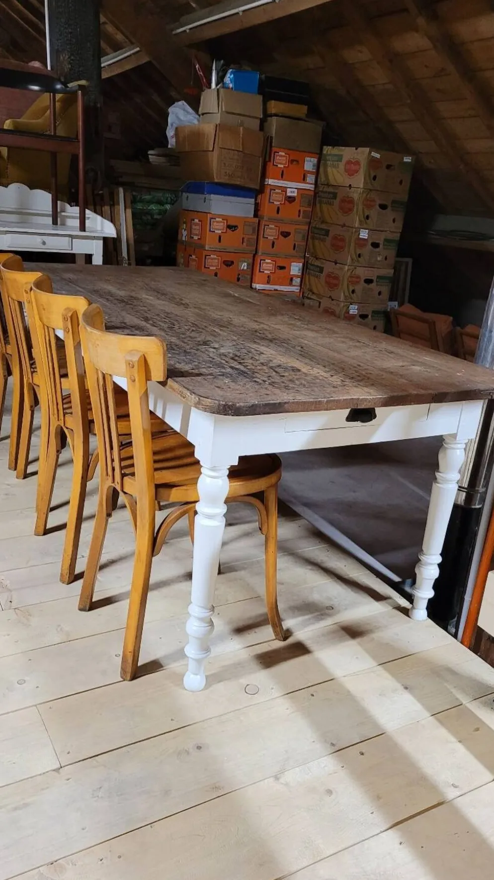 Table de ferme bistrot rustique en chêne piètements louis philippe -2m