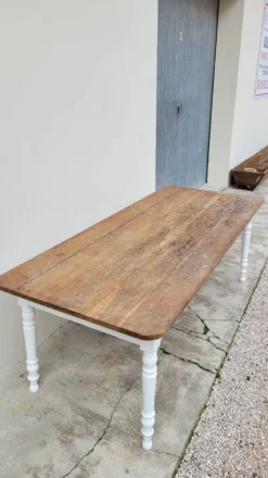 Table de ferme bistrot rustique en chêne piètements louis philippe -2m