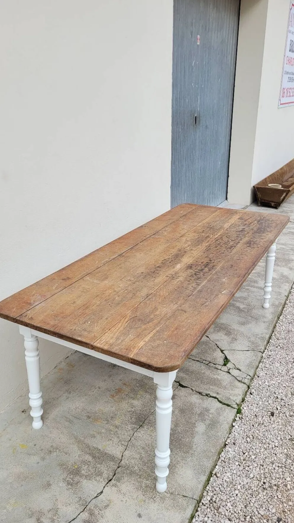 Table de ferme bistrot rustique en chêne piètements louis philippe -2m