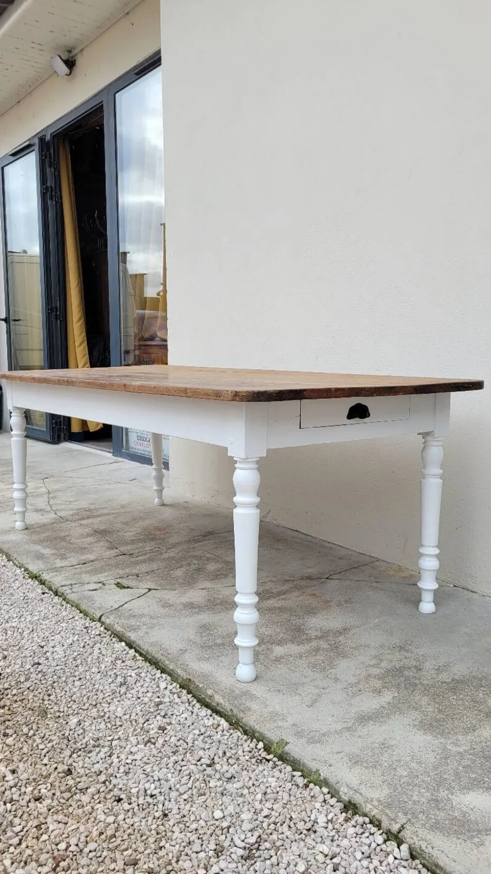 Table de ferme bistrot rustique en chêne piètements louis philippe -2m
