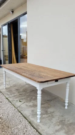 Table de ferme bistrot rustique en chêne piètements louis philippe -2m