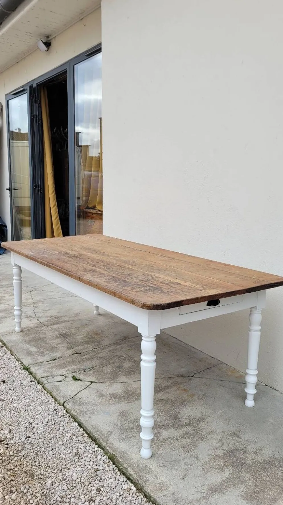 Table de ferme bistrot rustique en chêne piètements louis philippe -2m