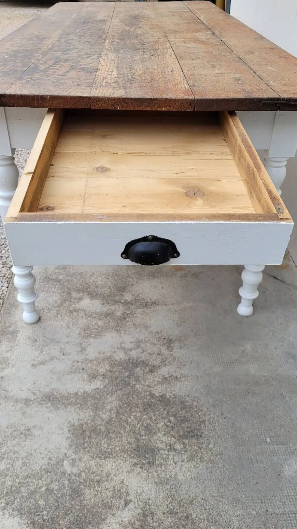 Table de ferme bistrot rustique en chêne piètements louis philippe -2m