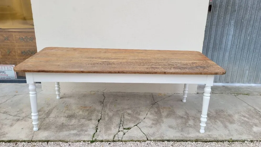 Table de ferme bistrot rustique en chêne piètements louis philippe -2m