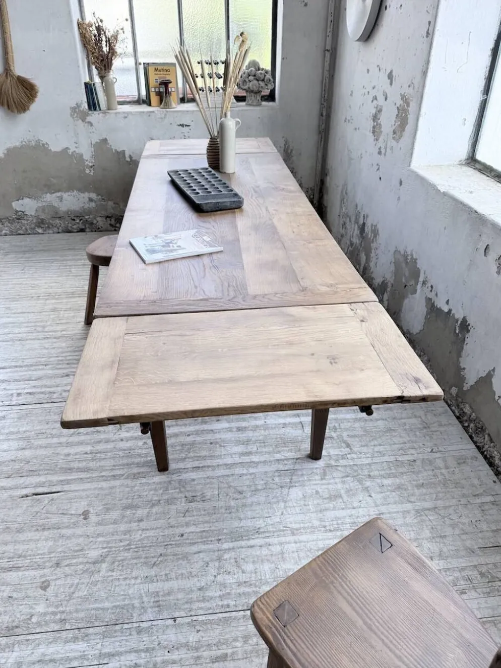 Table de ferme chêne massif avec allonges (190-280cm) 1950