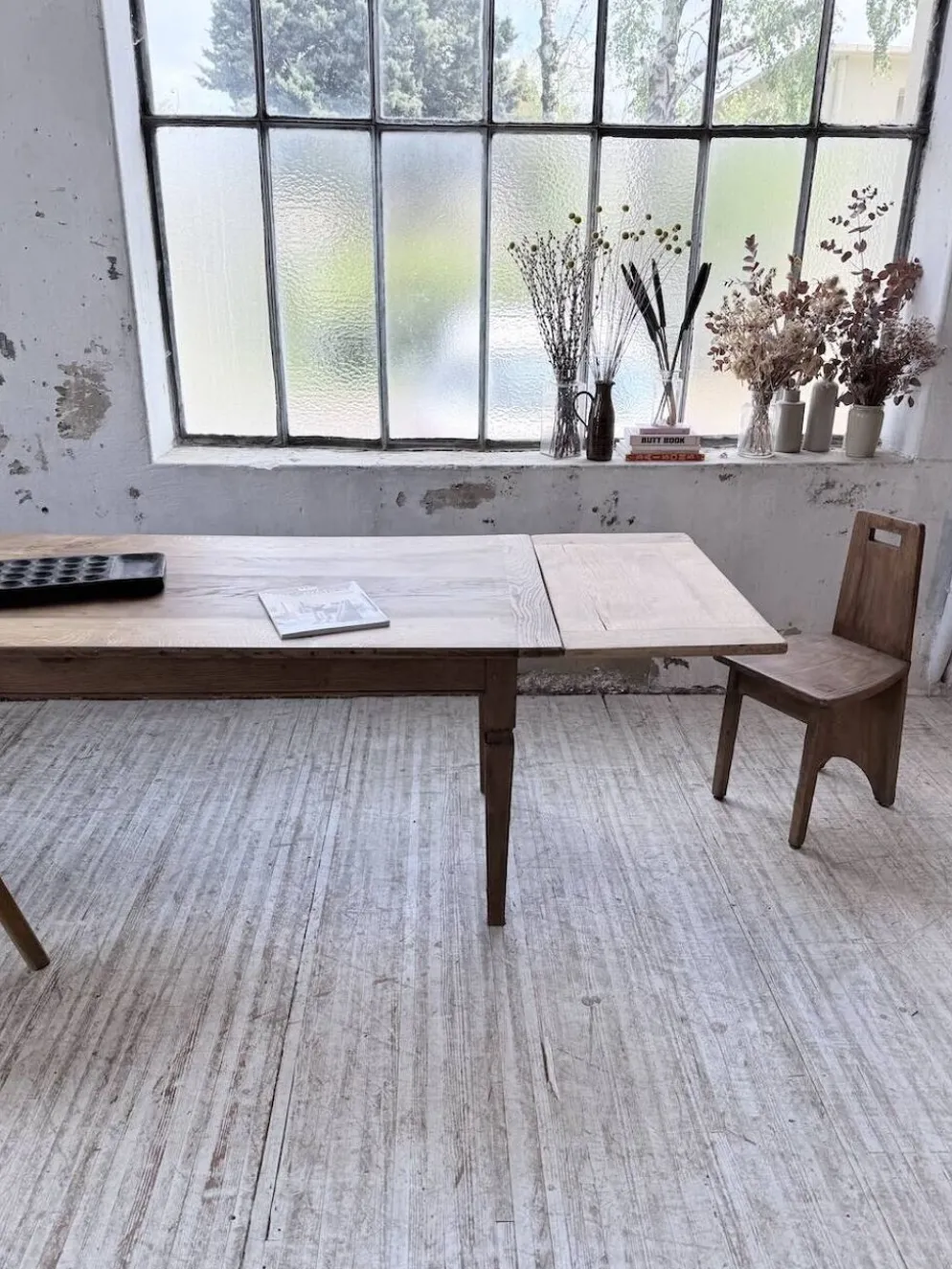 Table de ferme chêne massif avec allonges (190-280cm) 1950